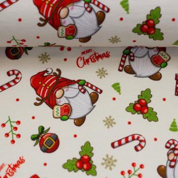 1,70 m French Terry Holly Weihnachtswichtel auf Ecru by Swafing